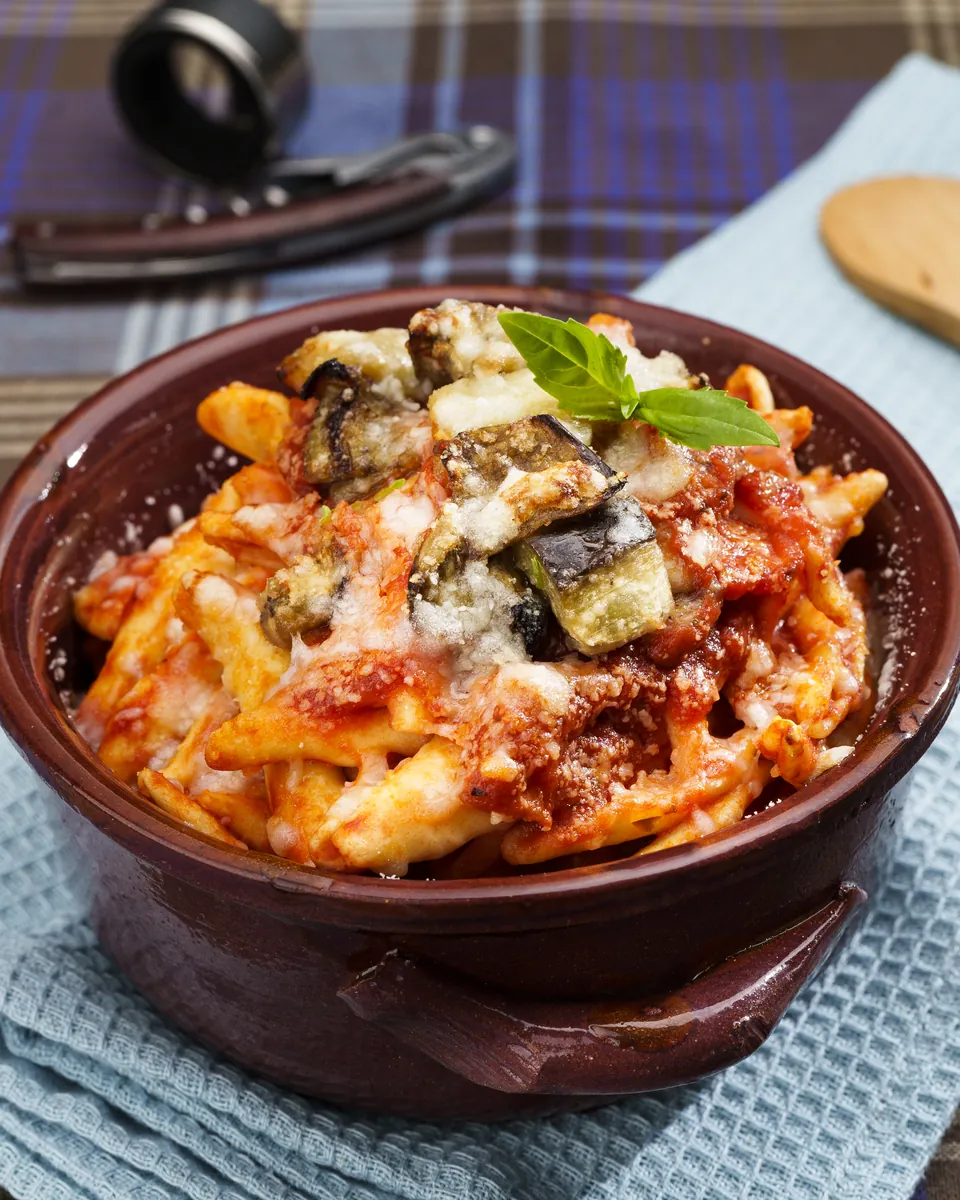 Cavatelli in tegamino con melanzane e salsiccia
