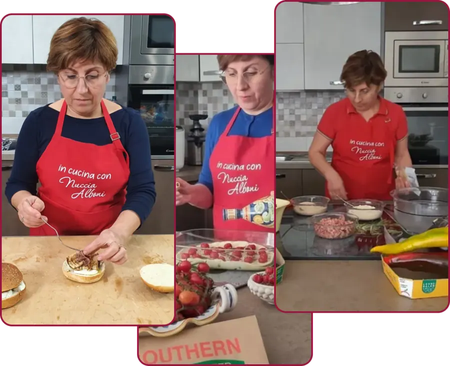 Nuccia Alboni ai fornelli mentre prepara una ricetta